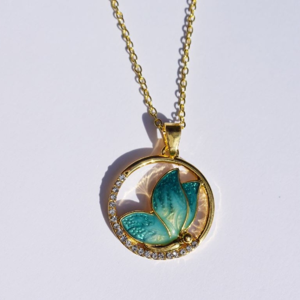 Golden Toned Simulate Diamond Butterfly Necklace